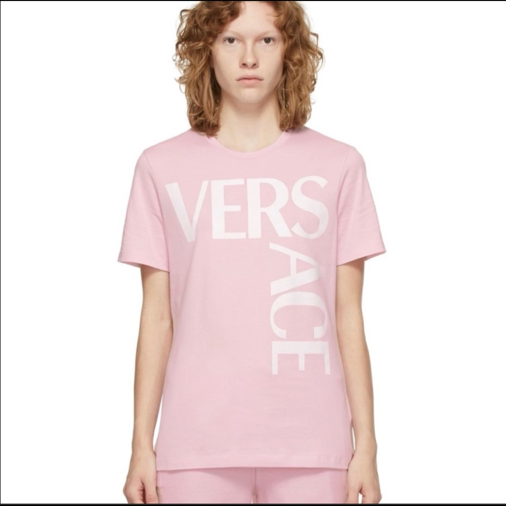 NWT Versace Pink White Medusa Logo Crewneck T-shirt
